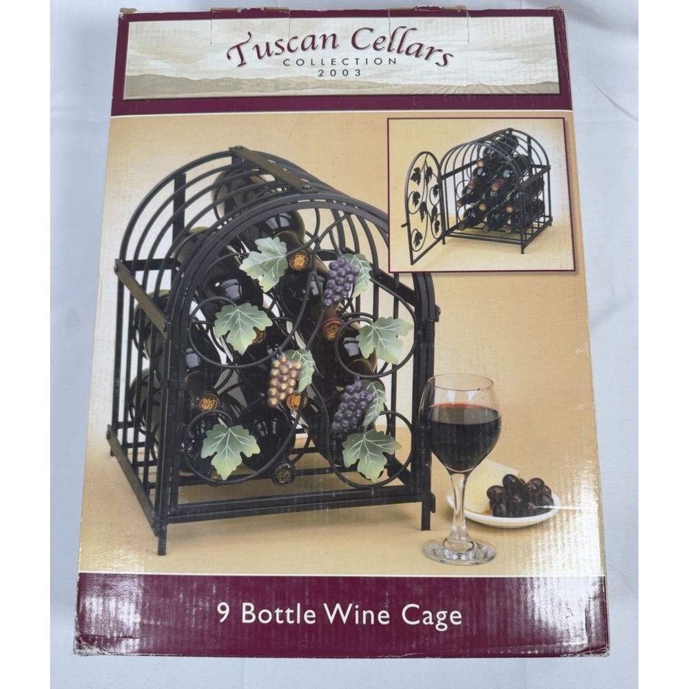 Tuscan Cellars Iron Wine 9-Bottle Rack Arch Cage NEW